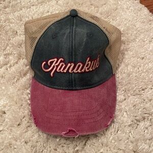 ADAMS KANAKUK CAMP DISTRESSED SNAPBACK MESH TRUCKER RED/BLUE/TAN UNISEX O/S